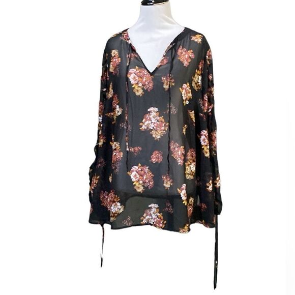 Modcloth Sheer Floral Ruffle Long sleeve Blouse - Picture 2 of 12